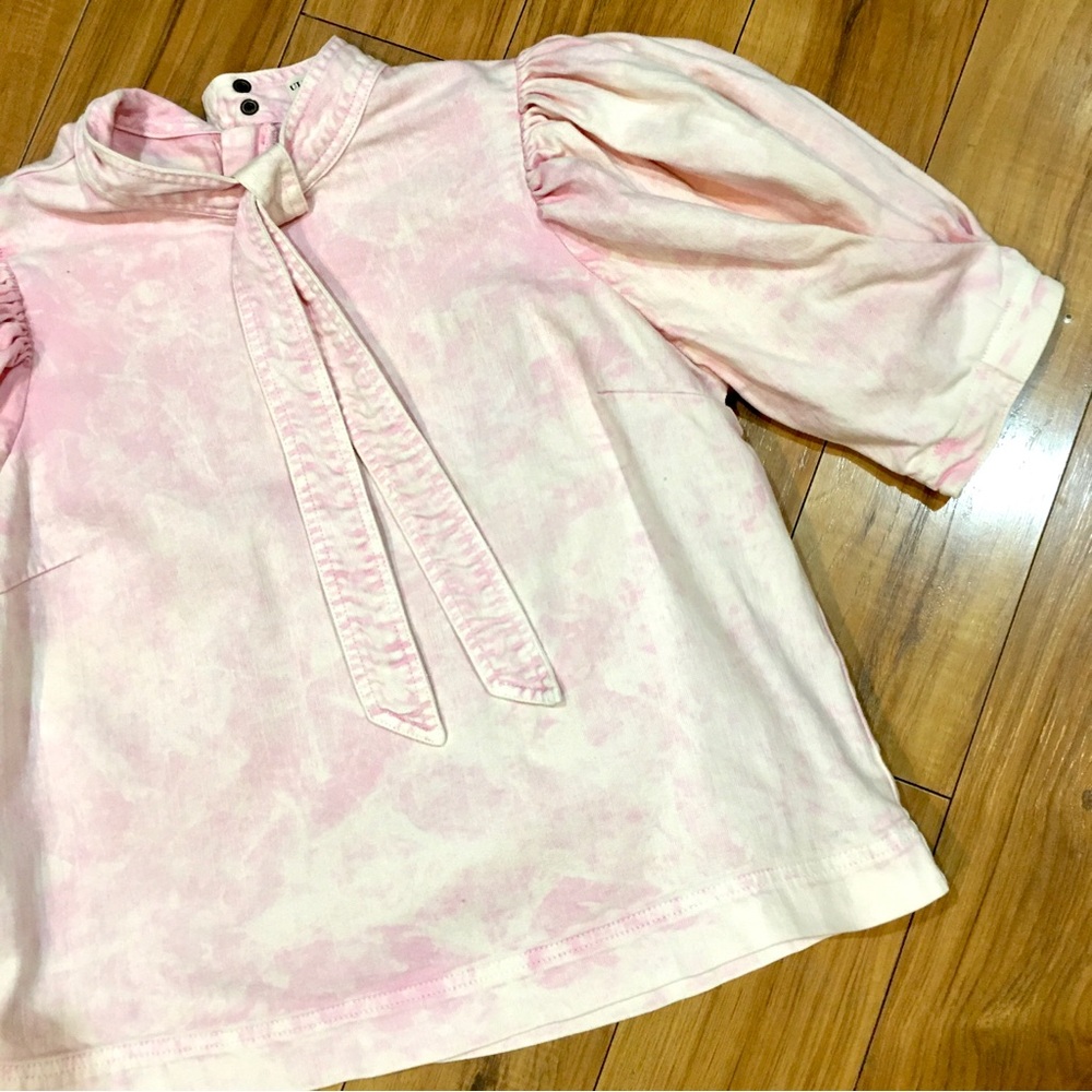 Ulla Johnson tie dye denim puff shoulder pink cotton shirt blouse top 4 medium